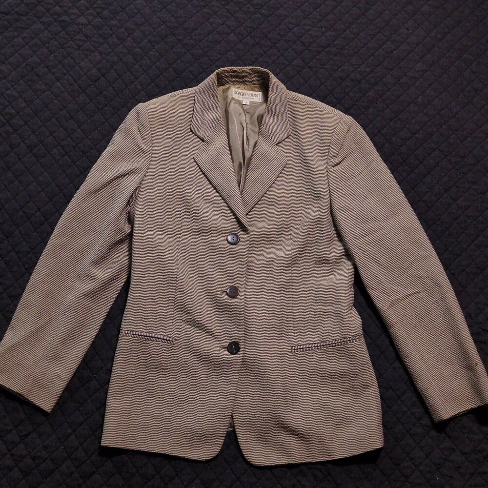 Giorgio Armani Blazer Jacket Le Collezioni Vintage Women Size 4 Brown Geometric